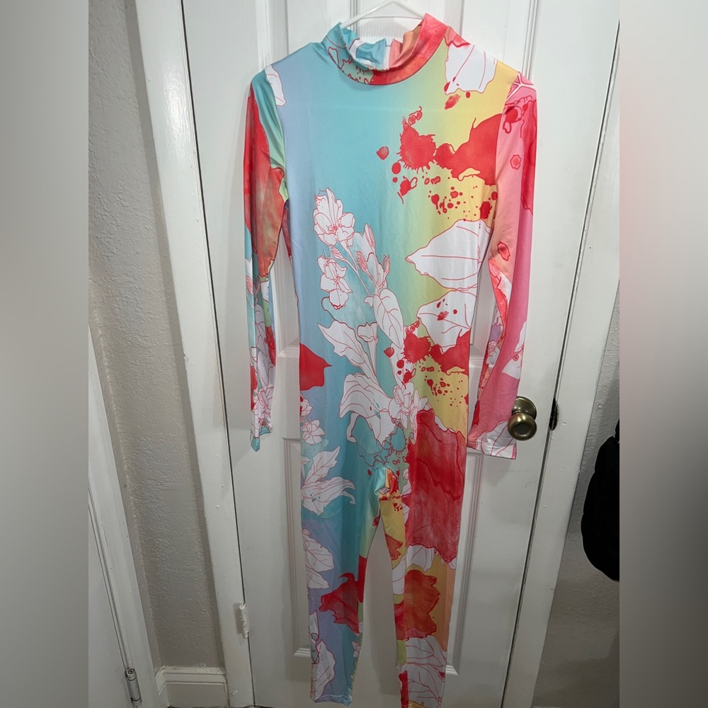 Cotton candy color bodycon long sleeve high neck one piece 3SIZES